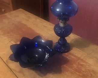 Cobalt blue lamp and bowl