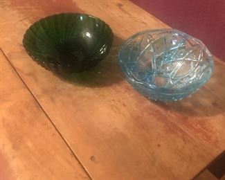 Green dish and press cut bowl