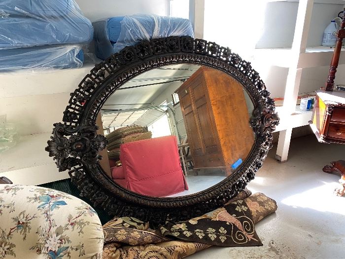 This is deceiving.  The MIRROR measures almost 5 feet wide or tall.  However u hang it.  Painting  It probably cost a bloody fortune.  Ask $425. SLASHED.  $200