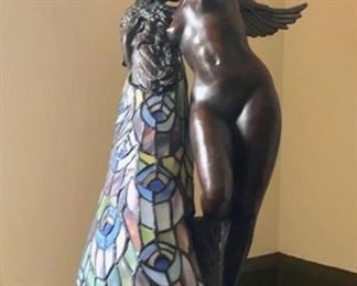 Tiffany style woman w/peacock lamp