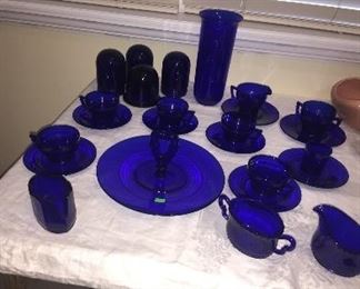 Assorted Cobalt Blue Dishes & Vases
