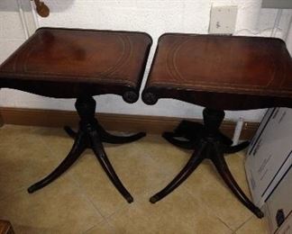Vintage Leather Top Deco Side Tables