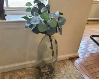 Skinny green glass vase...16" tall