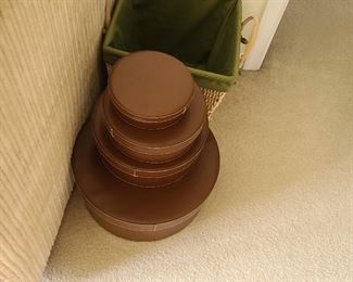 Leather stacking boxes...largest box has a 15" diameter.