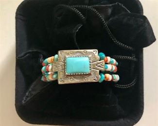 $45 Turquoise sterling open clasp bracelet 