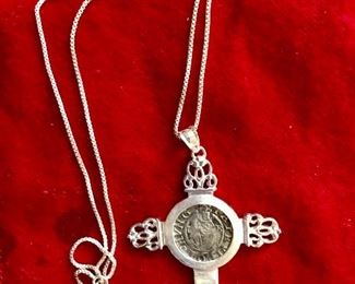 $40 Sterling Irish coin cross pendant necklace