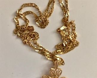 $150 14K Detail  gold necklace with 3 leaf clover charm 