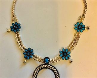 $ 80 Sterling Squash Blossom necklace adjustable 