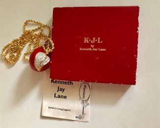 $20 Kenneth Jay Lane apple pendant on long chain orginal box 