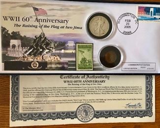$10 each  2 Stamp and coin  set "Iwo Jima"  Morgan Mint 