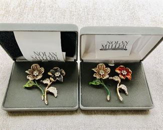 $22 Nolan Miller set of 4 enamel and rhinestone pins new in box 