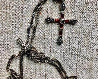 $40 Sterling silver chain with garnet and Marcasite cross 