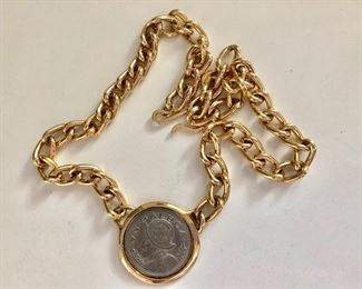 $20 Gold tone necklace with coin pendant charm 