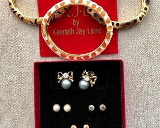 $30 LOT Kenneth Jay Lane 3 enamel bangles, earrings NIB