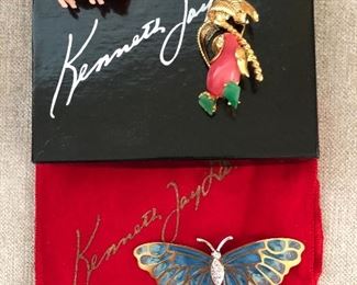 $120  Set of 3  Kenneth Jay Lane pins, Parrot in Paradise, Flying Pig ( very rare ) and Butterfly 