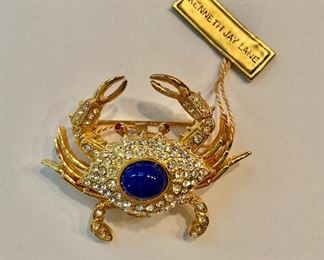 $25 Kenneth Jay Lane crab pin with hinged compartment for clock