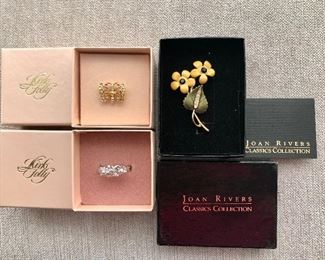 $30 Lot Joan Rivers pin, Kirk's Folly butterfly pin and cherub ring all NEW IN BOX