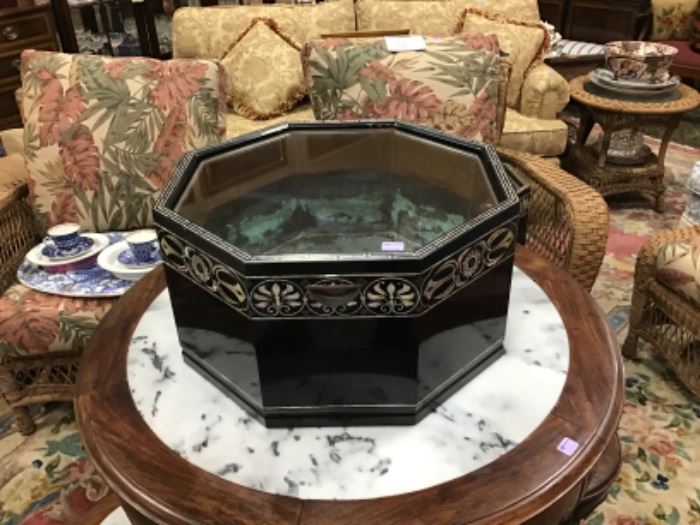 Mid 19th century black lacquer with mother of pearl inlay hibachi 