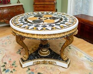 Lot #1 — Rare stunning marble inlay mosaic center table 44" diameter x 32" tall