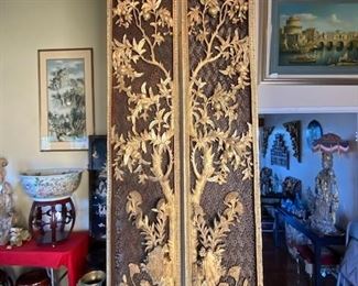 Chinese Qing Dynasty carved wood and gilts Pomegranate panels circa.1820