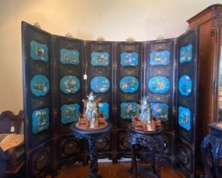 •	6 panel cloisonné and laquer screen