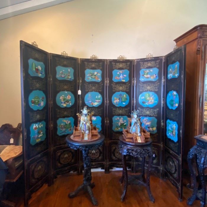 •	6 panel cloisonné and laquer screen