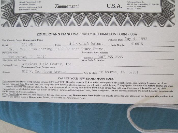 Zimmerman Baby Grand Piano 1992 Suntree starts on 7/10/2020