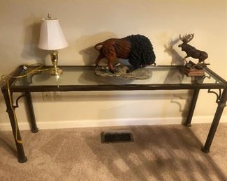 Glass and metal sofa table 