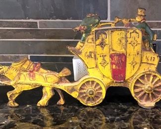 Vintage Cast Iron Doorstop Stagecoach Horse and Carriage