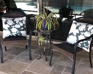 Pair Patio Chairs, Side Table