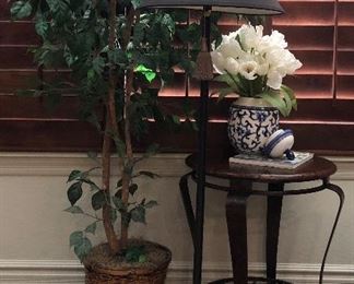 Bernhardt Clark Round Table, Floor Lamp, Silk Tree