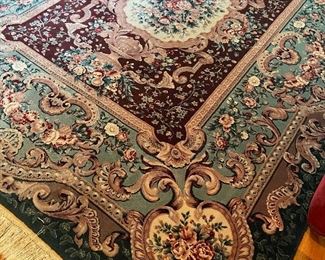 Rug in mint condition, Greens, Burgundys and Cream colors.