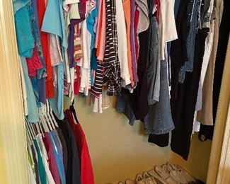 Closets full of women's clothing S-M, shoes 7 1/2-8.