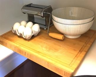 $24/ea. bowls
$24 cutting board
$15 eggs
$28 pasta machine
