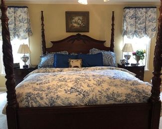 Thomasville King Bed, Custom Bedding, Mattress & Spring, Pair of side chest, oil painting above bed