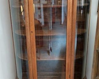 Living Room:  Vintage Oak Curved Glass Hutch