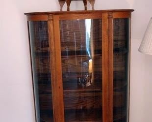 Living Room:  Vintage Oak Curved Glass Hutch,  