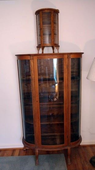 Living Room:  Vintage Oak Curved Glass Hutch,  