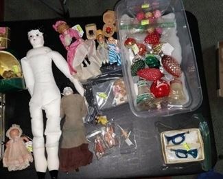 Living Room:  Vintage Christmas Ornaments, China Head Doll