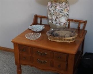one of two early American end tables, sea shell lamp