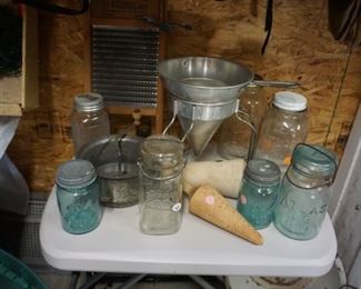 vintage jars, canning items, wash board