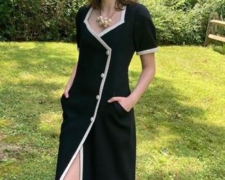 Ungaro black wool dress with white asymmetrical detail