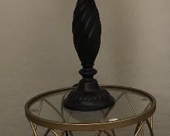 Pr Brass Drum End Tables, Pr Table Lamps