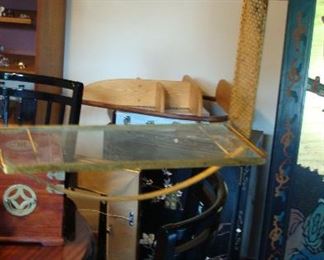 Brass and glass wall shelf