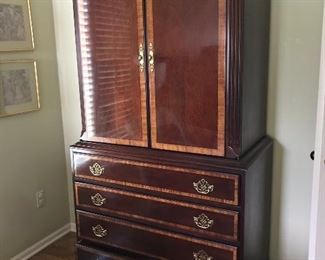Gorgeous Mahogany Lacquered Inlaid Media Cabinet also used as a wardrobe.