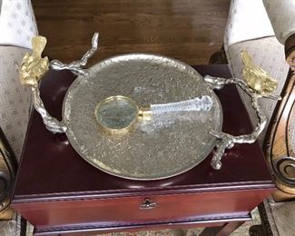 Michael Arams Hammered Serving Plate with gold birds