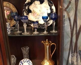Beautiful Cobalt Blue, cut china and other beautiful pieces arranged in other pictures