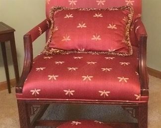 Love this Federal style Chair with little foot stool. The dragonfly upholster adds to the beautiful of the simplicity of this chair