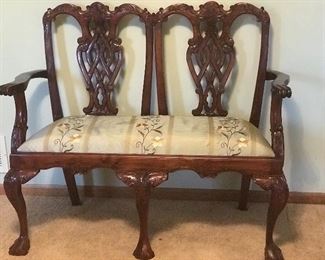 Look at this Chippendale Love seat. Spectacular with carved queen anne style legs