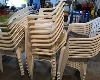 Stacks of plastic chairs